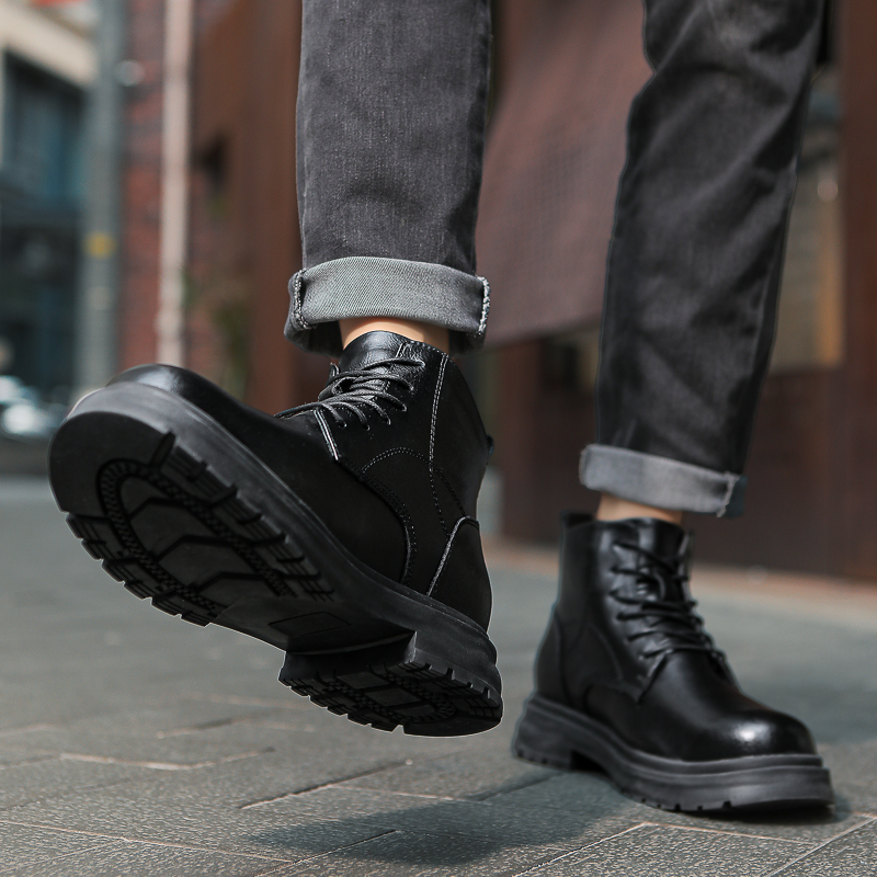 New Winter Men Elevator Boots Warm Height Increase Shoes for Men Insole 8CM Fashion Ankle Boots Casual Leather Working Boots