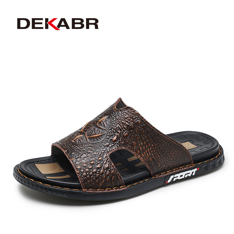 DEKABR New Summer Men Sandals Leather Designer Slippers Men Flip Flops Fashion Casual Beach Slides Outdoor Plus Size Slippers