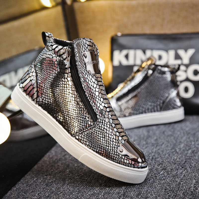 Fashion Silver Crocodile Skateboard Sneakers Men Mirrors Designer Mens Luxury Shoes Streetwear High Top Zip Men's Sports Shoes