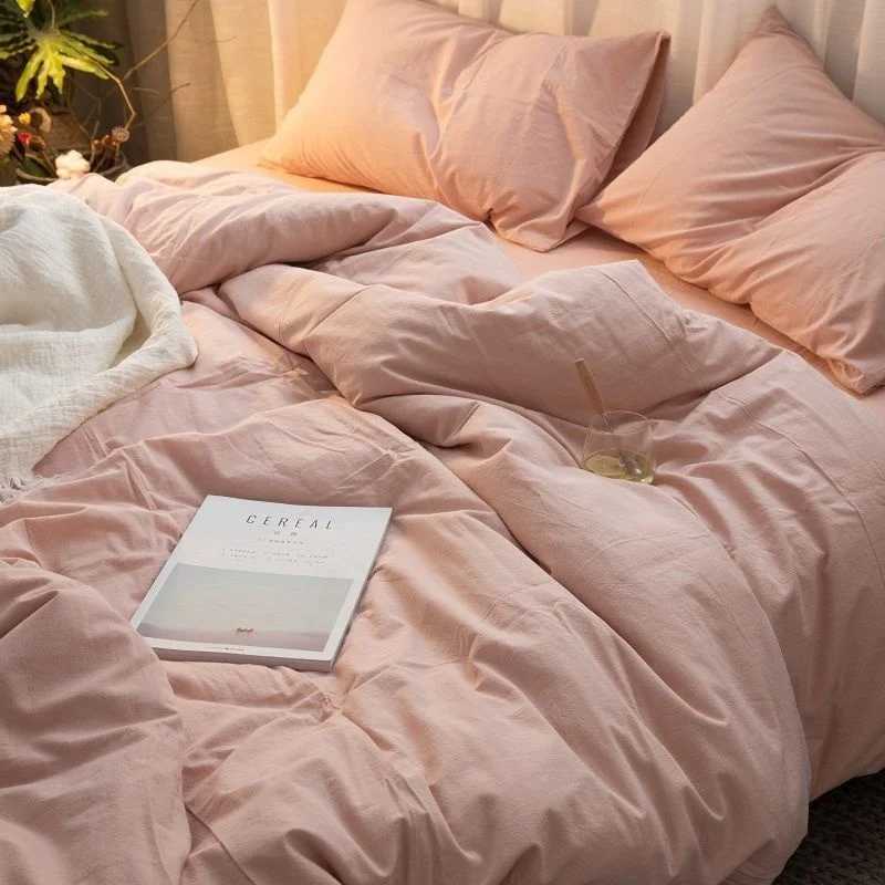 Nordic Princess Pink Bedding Set Girls Boys Single Double Size Flat Sheet Duvet Cover Pillowcase Bed Linens Home Textile Y240730