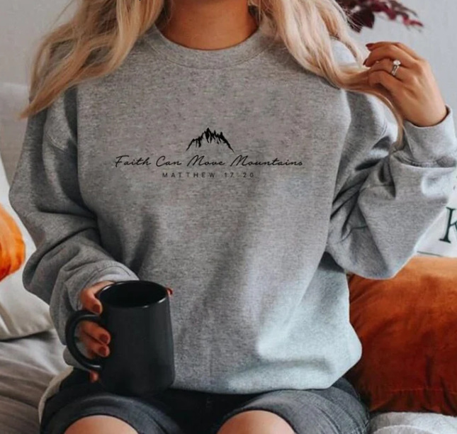 Spring and Autumn women's round neck Faith Can Move Mountains logo printed hoodie cotton F7.30#33