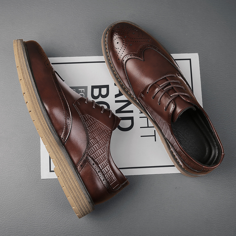 Men's Spring Casual Leather Thick Oxford Fashionable Quality Baroque Comfortable Soft Soled New Business Dress Shoes 87A9