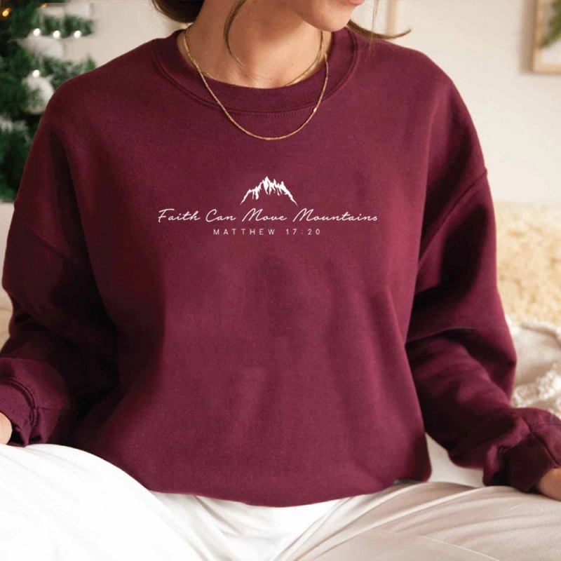 Spring and Autumn women's round neck Faith Can Move Mountains logo printed hoodie cotton F7.30#33