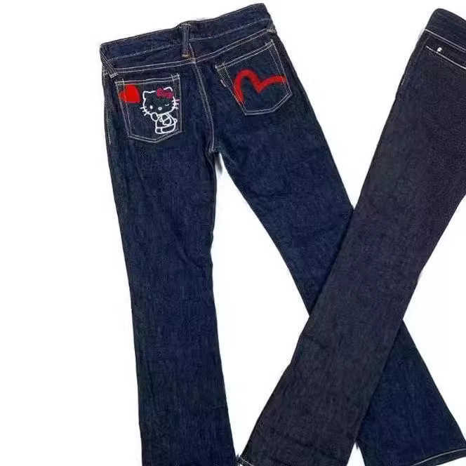 Women's Jeans 2024 Hip Hop Trend High Street Fashion Kitty Print Jeans Loose Straight Pants T240730