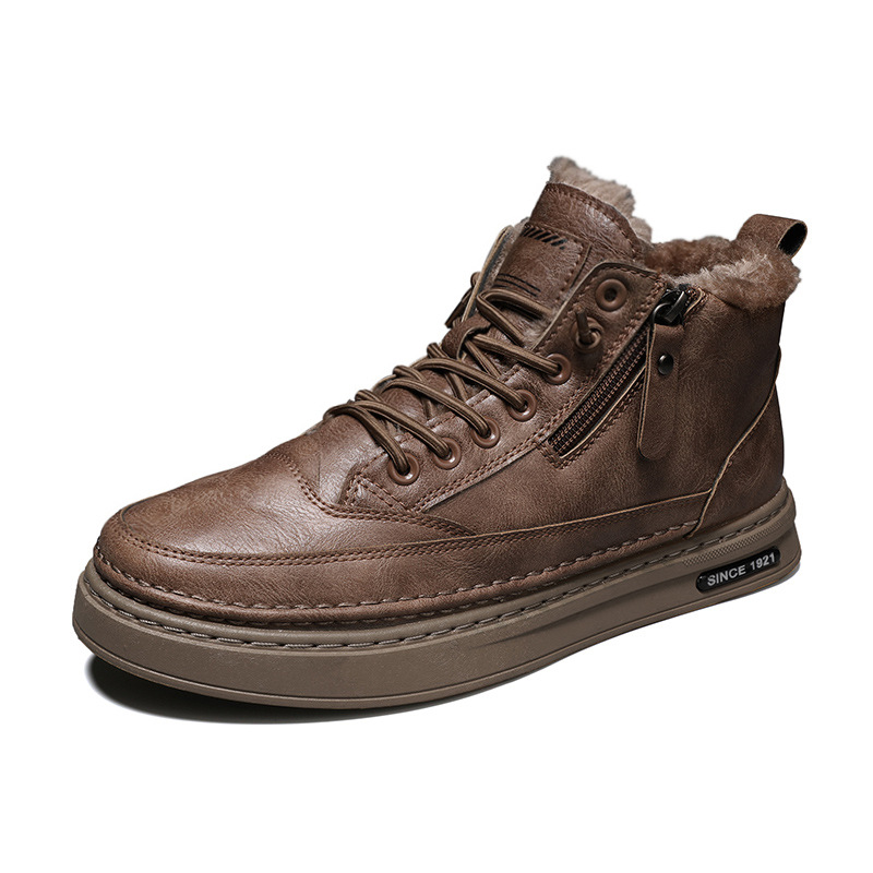 Men Casual Shoes High-top Velvet Warmth Versatile Cotton Boots Versatile Designer Shoes Fashion Triple Black Khaki Free shipping