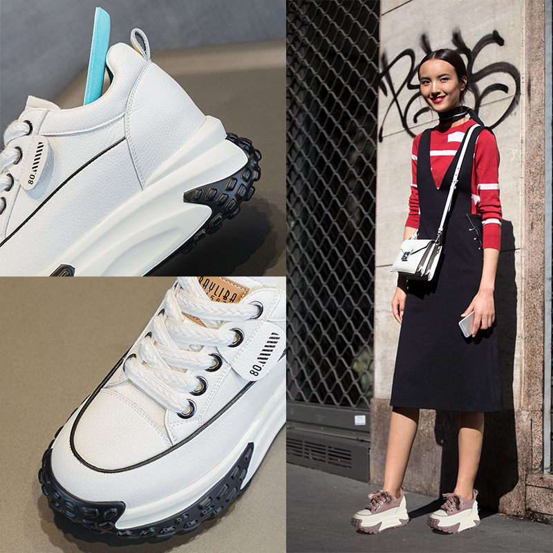 Fujin 7cm Genuine Leather Platform Wedge Fashion Women Spring Summer Autumn Chunky Sneakers Shoes Breathable Comfortable