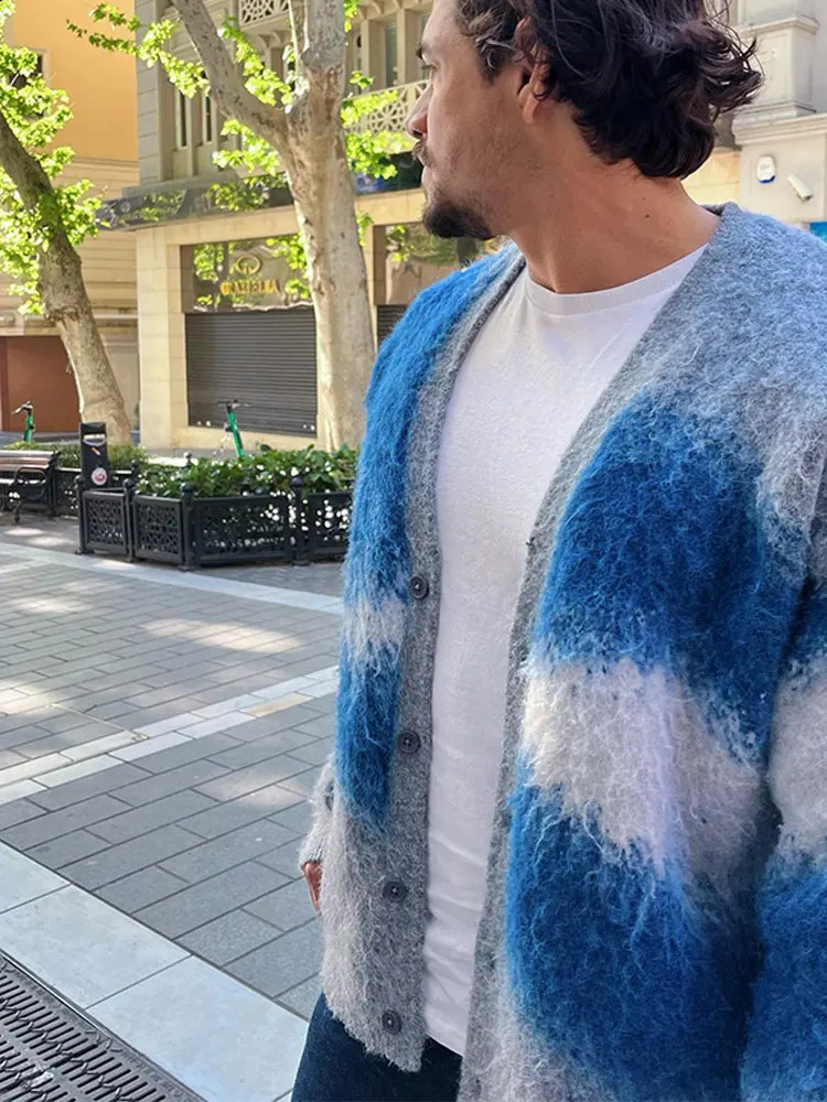 Fashion tie dye cashmere sweater cardigan mens long sleeved single chest knitted jacket autumn thick warm wool 240809