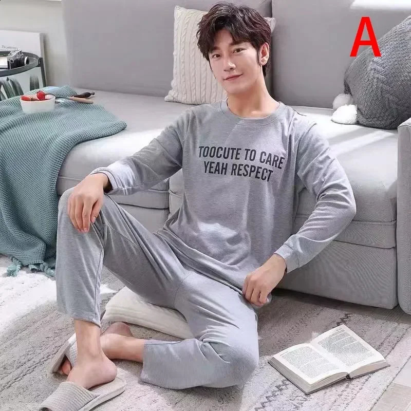 Autumn Pajamas Spring Pants Two-piece Mens Oversized Youth Sleeved Long Home Clothing Set 240819
