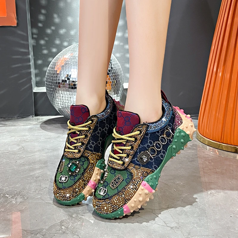 Autumn leisure sports designers Rhine stone drill barren woman walking jogging shoes female tennis