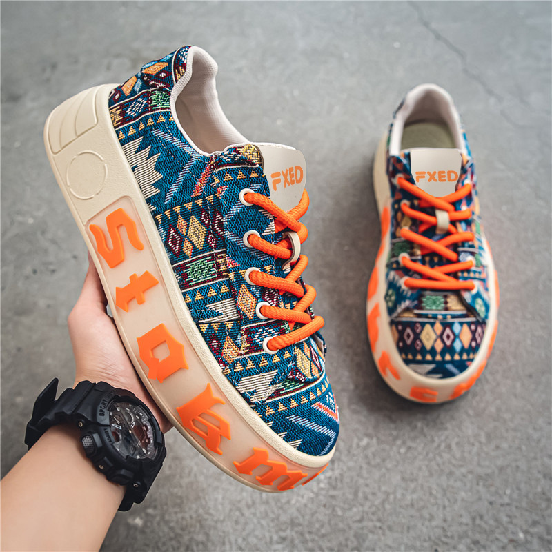 Men Casual Shoes Thick Sole Fashion Printing Designer Shoes Thick Sole Versatile Breathable Niche Style Trendy Triple Black Orange Green Free shipping