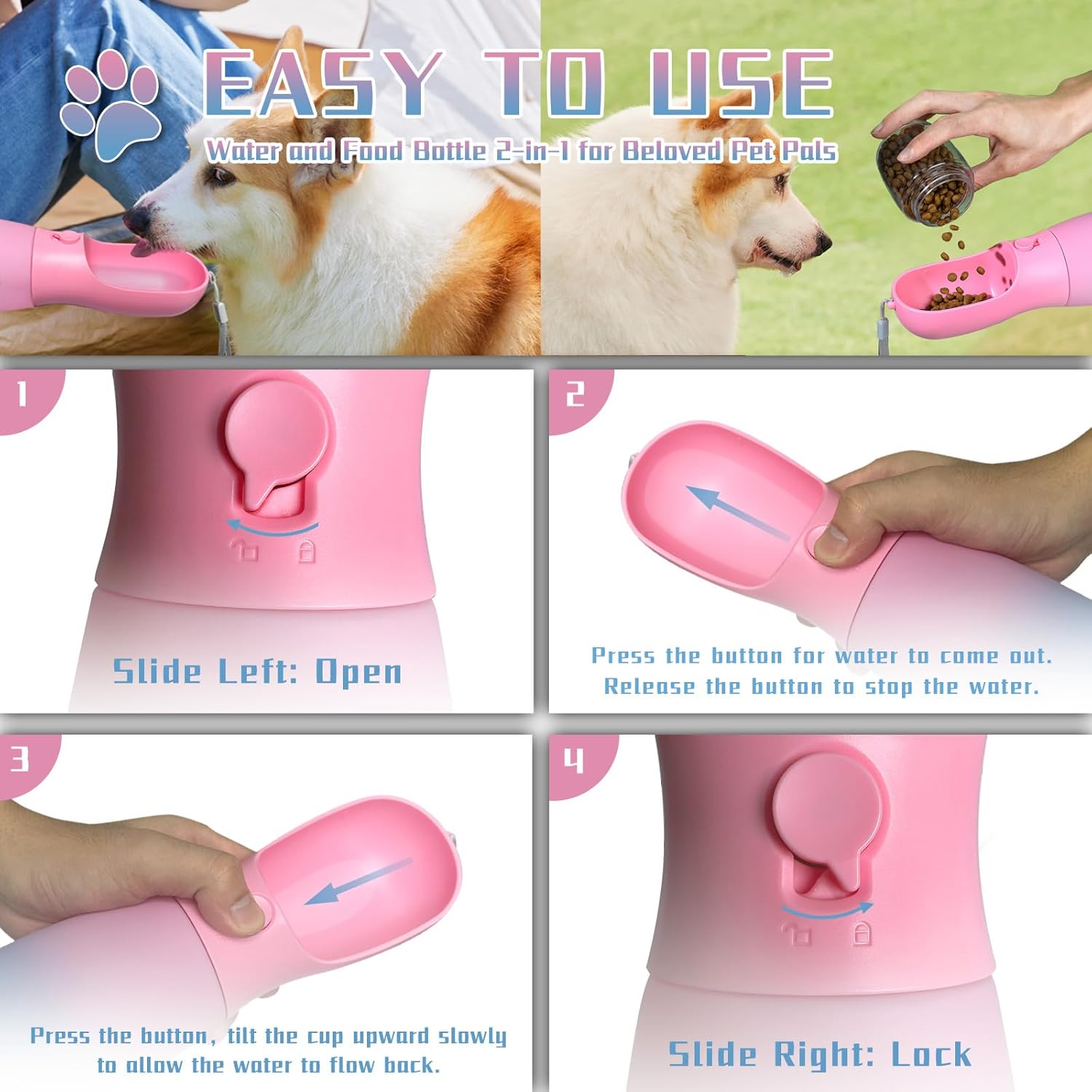 2-in-1 Bottle, Grade Travel Bottle for Dogs with Food Container, 19Oz Portable Water Bowl Dispenser, Dog Birthday Gifts,