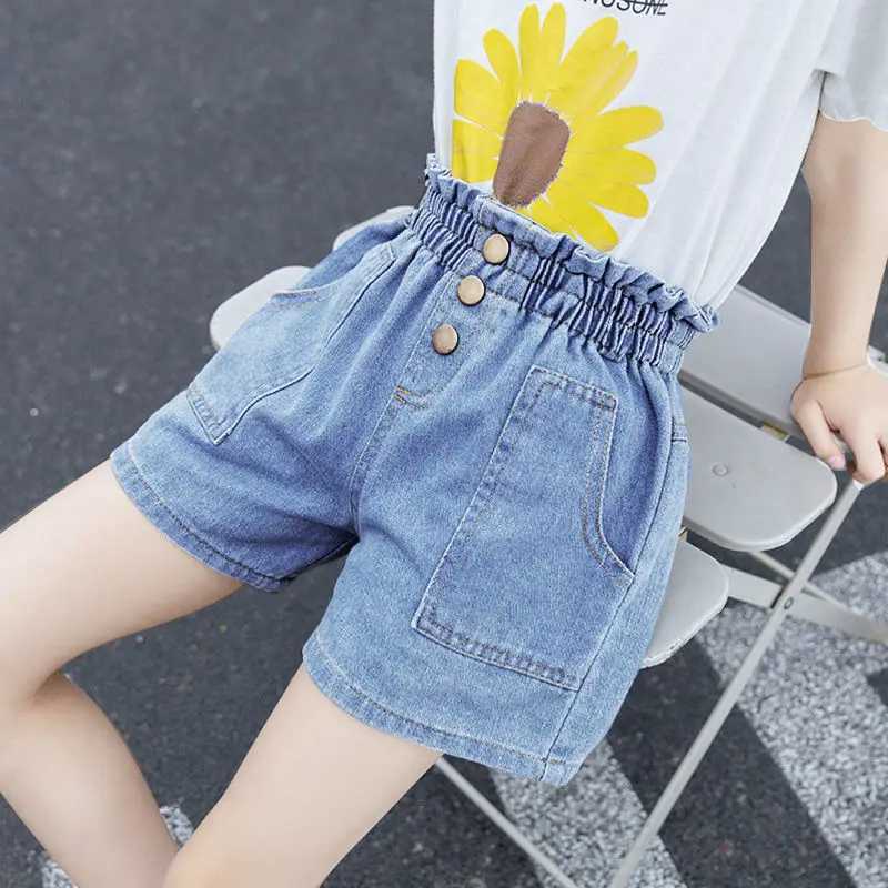 Elastic Waist Toddler Teenage Girl Denim Shorts Street Brief Style Soft Denim Jeans for 3-12Y Kids Summer Beach Shorts W241227