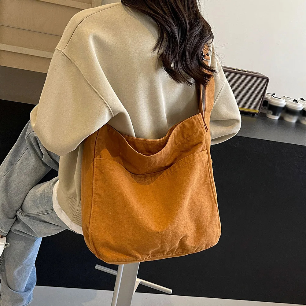 Canvas Shoulder Bag with Pockets Adjustable Strap Tote Bag Women and Men Hobo Bag Zipper Messenger Bag for Travel Work 240730