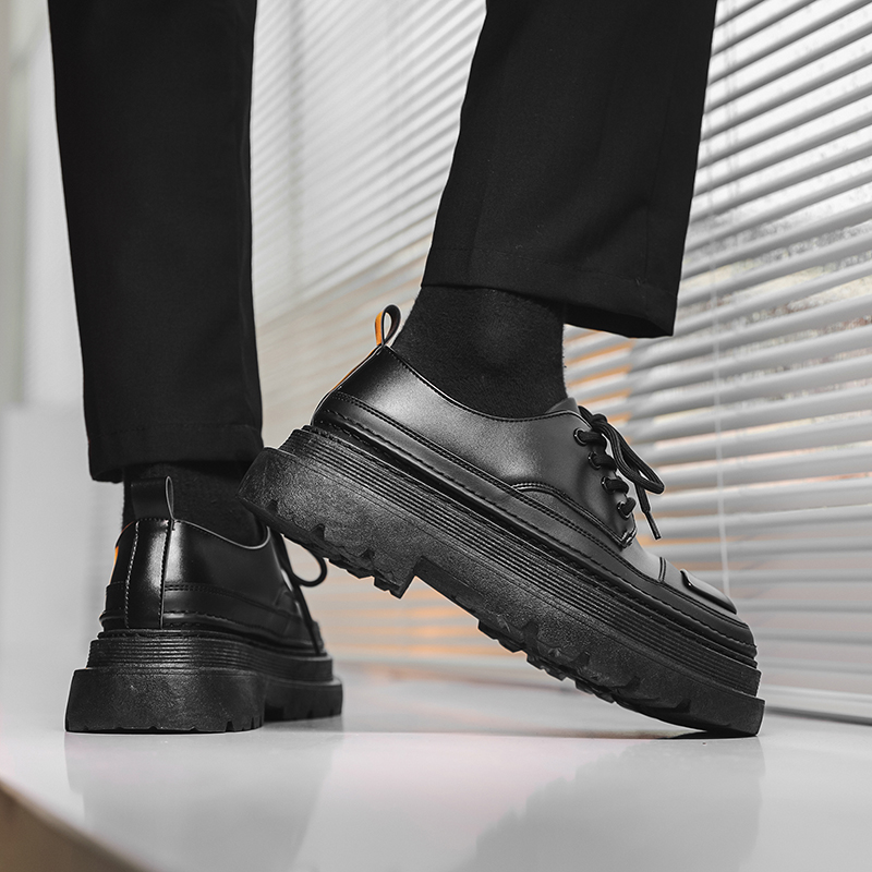 Retro Splicing Leather Round Toe Lace-up Casual Shoes for Men