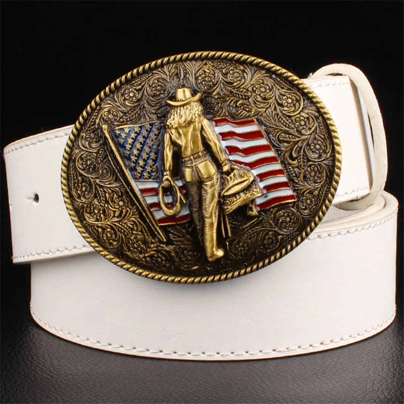 Fashion Mens Leather Belt Knight Wild West Cowboy Style Hip Hop Rock Jeans Waistband Metal Golden Buckle240723