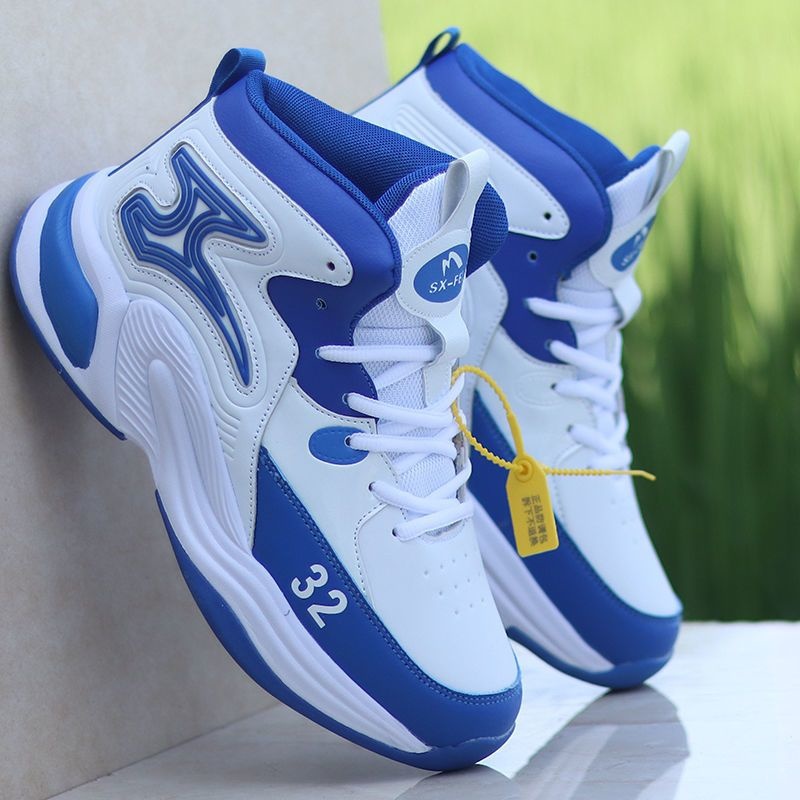 Men's Basketball Shoes High-Top Sneakers Male Cushioning Comfortable Shoes Student Training Leather Non-Slip Outdoor Sport Shoes