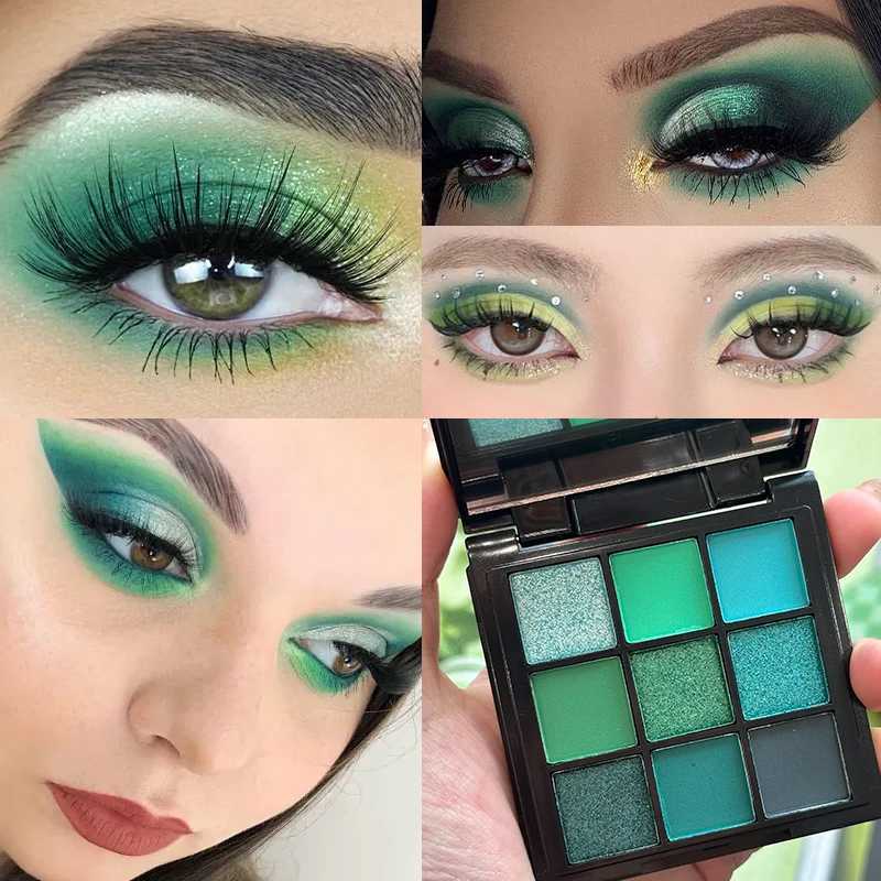 9 Colors Green Peacock Eyeshadow Palette Pearly Glitter Sequins Finish Green Color Colorful Stage Makeup for For Music FestivalXJ250520