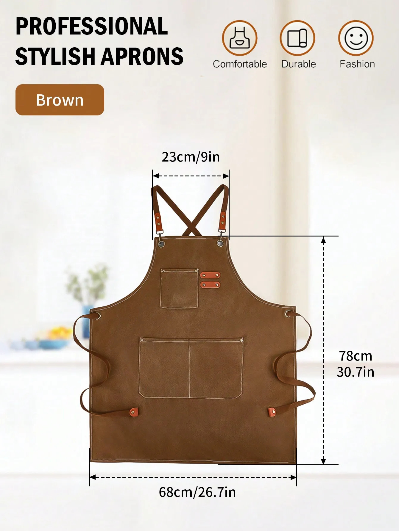 Leeseph Chef Apron Canvas Cross Back Apron with Pockets for Women and Men Adjustable Strap and Large Pockets Apron Kitchen Cook 240730