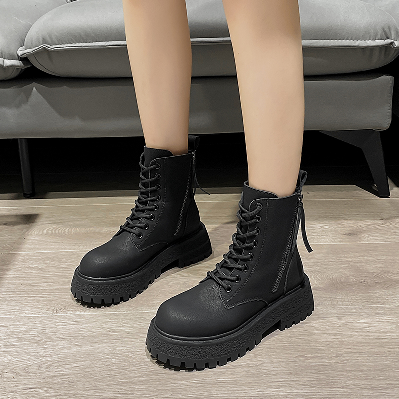 Ankle AIYUQI Fur 2024 New Large Size British Style Boots Genuine Leather Platform Non Slip Booties Women beb7