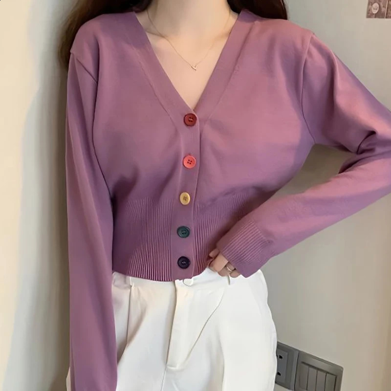 Women Single-breasted V-Neck Cardigan Sweater Long Sleeve Solid Knit Sweater Causal Office Tops For Women Autumn Winter 240730