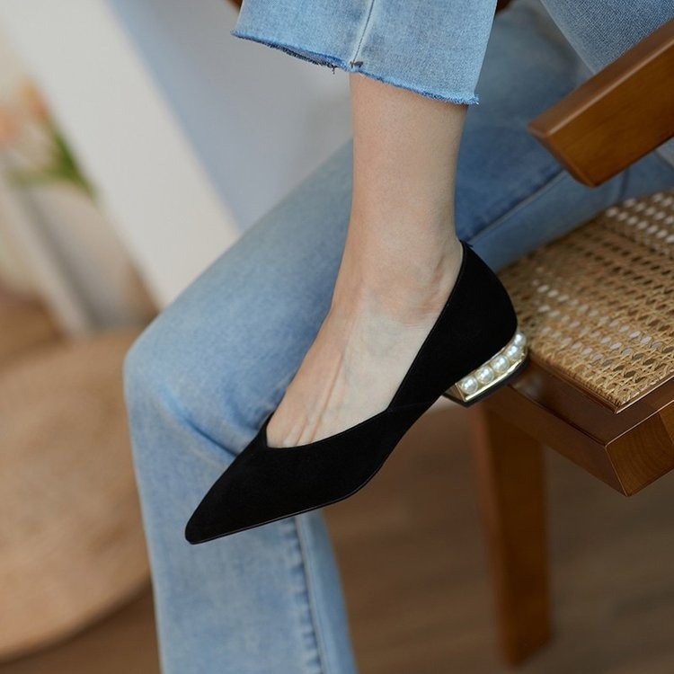 Pearl Pointed Toe Flats Faux Suede Slip on Dress Shoes Women 8301N 4