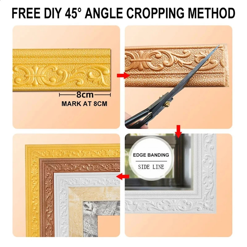 10m/Roll 3D Wall Trim Line Skirting Border Self Adhesive Waterproof Baseboard Wallpaper Wall Sticker For Room Home Decoration 240730