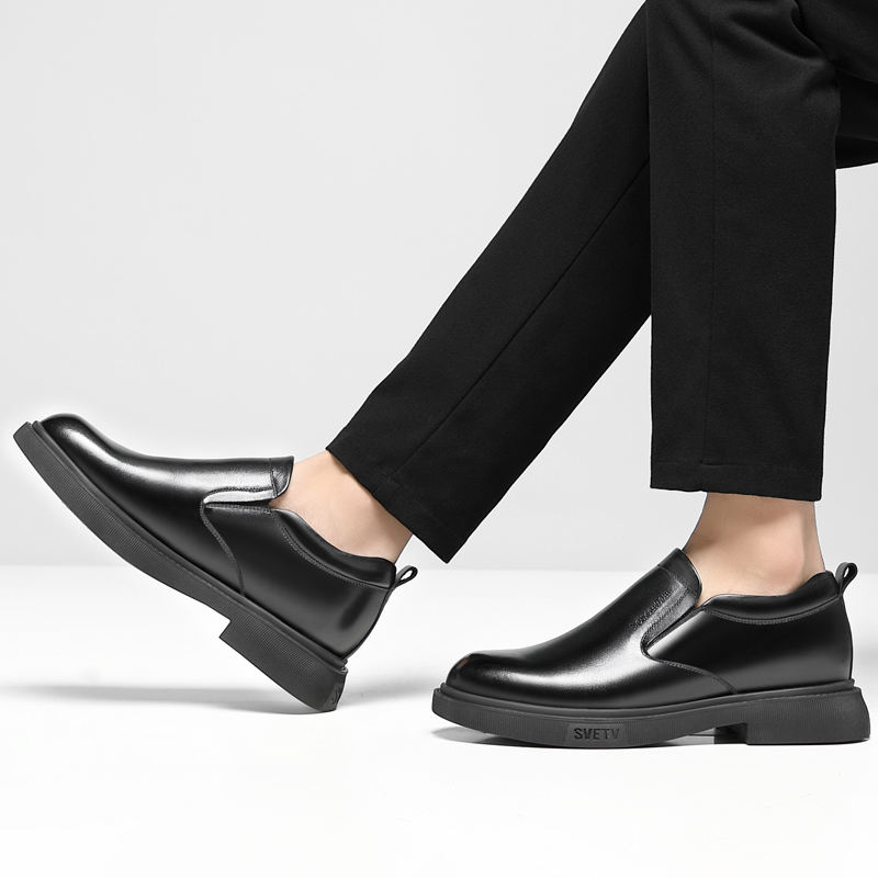 Men's Leather Elevator - 6-8cm hot Height Increase, Dress Shoes for Business & Weddings, Comfortable Slip-On