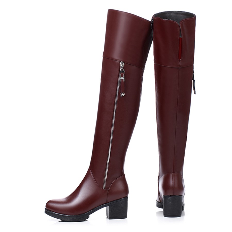 AIYUQI Women Over Knee Boots Genuine Leather Thick Thin Velvet Large Size Long Boots Fashion High Heel Women Thigh High Boots