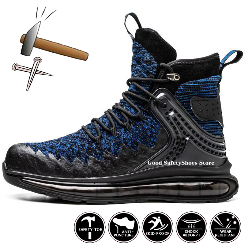 Size50 Plus Air Cushion Work Male Breathable Steel Toe Boots Puncture-Proof Men Safety Shoes Light 0948