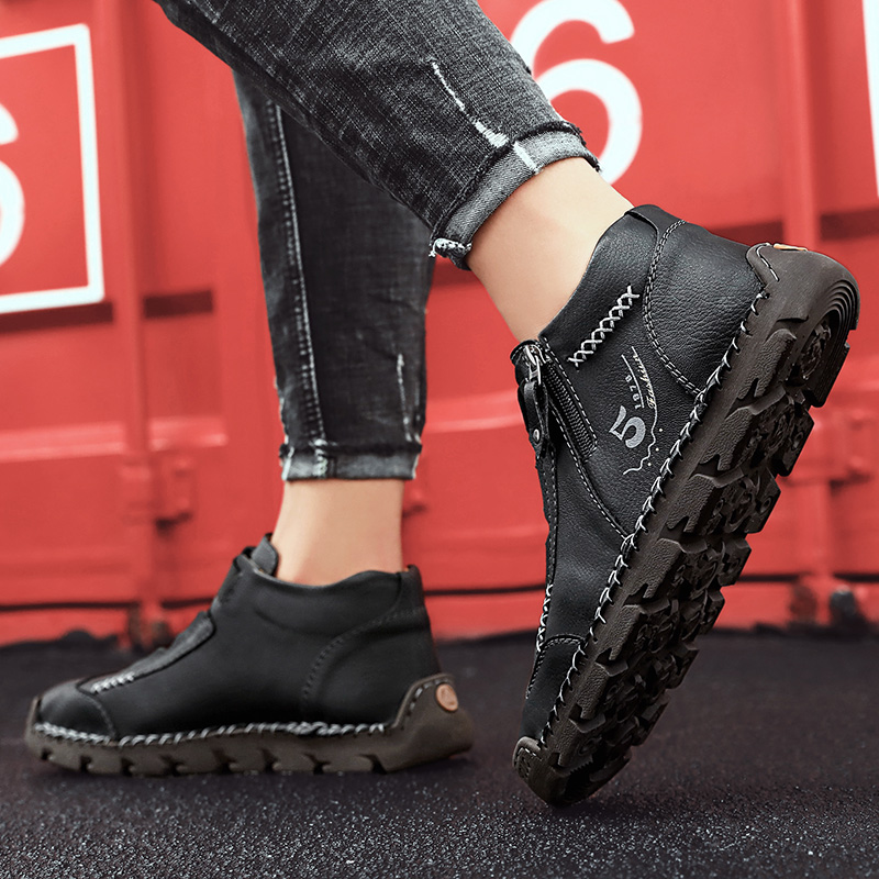 New In Mens Genuine Leather Slip on Handmade Ankle Boots Comfortable Winter Fashion Moccasin NEW Men Casual Shoes