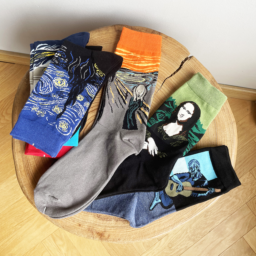 Autumn winter Retro Women Art Van Gogh Mural World Famous Oil Painting Series Men Socks Funny Socks