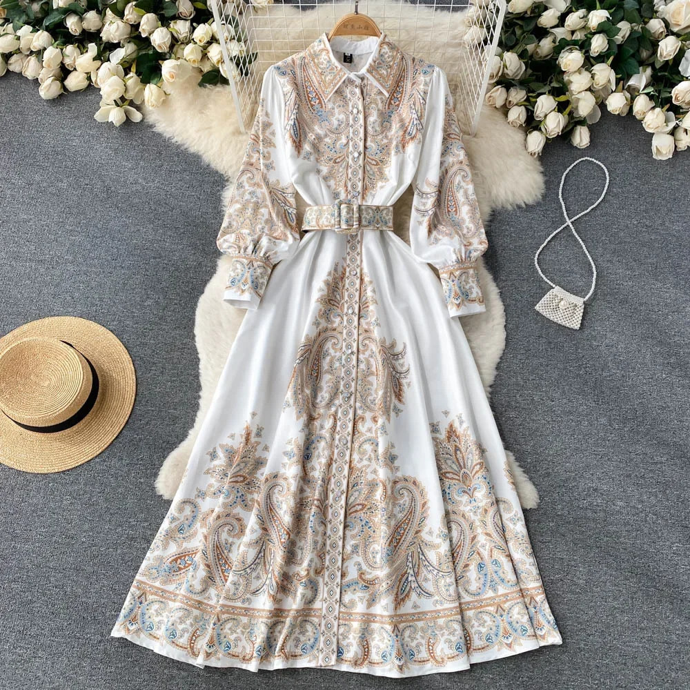 WEIN Vintage Dress Women Retro Printing Dress Floral Long Sleeve Midi A Line Elegant Spring Vestidos Wholesale Clothing240730
