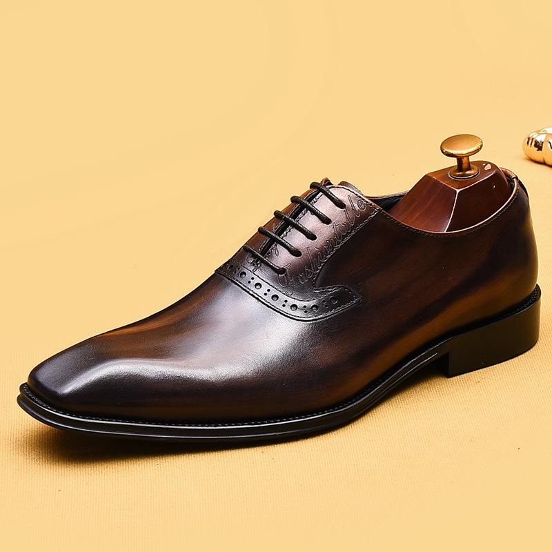 Luxury Brand Mens Formal Shoes Genuine Leather Handmade Vintage Design Oxford Full Grain Real Leather Male Office Shoes Size 46