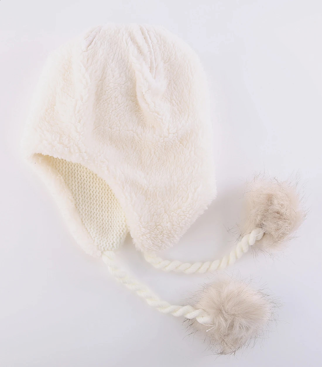 Connectyle Girls Cute Soft Sherpa Lined Skull Cap With Earflaps Hats Kids Winter Warm Beanie Fuzzy Peruvian Hat With Pom-Pom 240729