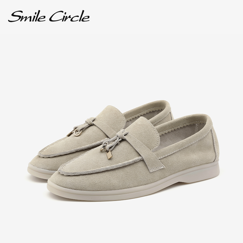 Smile Circle/cow-suede loafers Women Slip-On flats shoes Genuine Leather Ballets Flats Shoes for women Moccasins big size 36-42