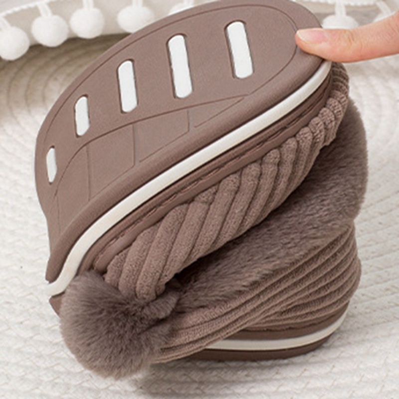 Unisex Corduroy House Slippers, Winter Cotton Home Shoes, Indoor Outdoor Warm Flats
