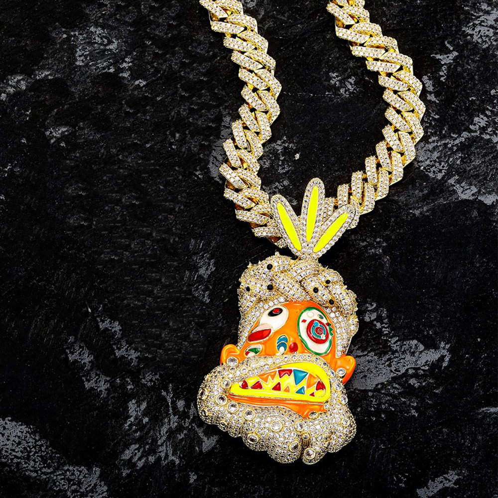 Hip Hop Colorful Drip Enamel Pendant Necklace 14K Gold Plated Jewelry for Men