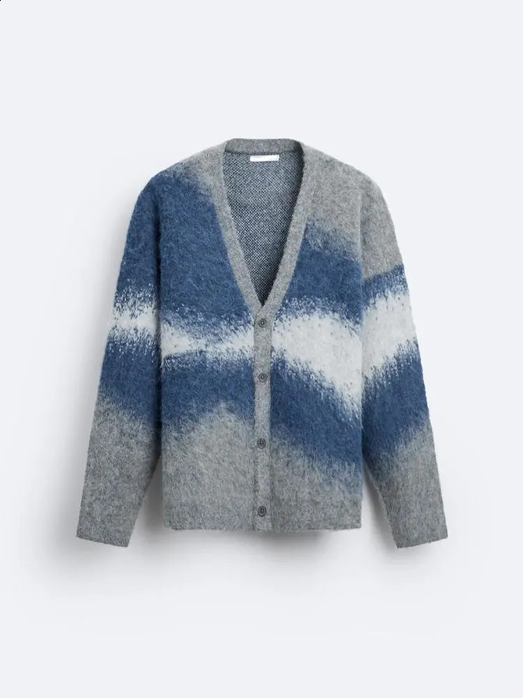 Fashion tie dye cashmere sweater cardigan mens long sleeved single chest knitted jacket autumn thick warm wool 240809