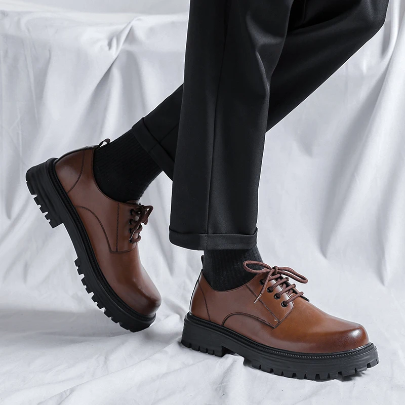 New Spring 2024 and Autumn Thick Soled Lace Up Business Leather Brand Platform Oxford Men Casual Shoes Br