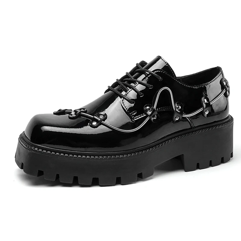Brand New Black Brogue Shoes Men Classic Platform Oxford Dress Shoes Men Retro Patent Leather Footwear Low-Ankle Party Shoes
