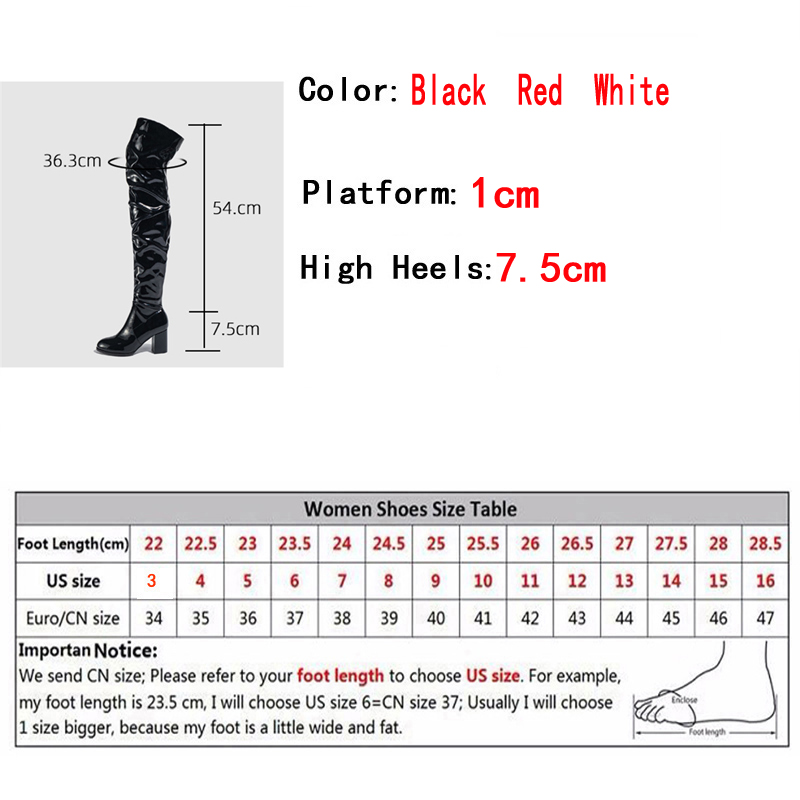 Liyke Fashion Round Toe Motorcycle Thigh High Boots Women Red Pleated Patent Leather Over The Knee Shoes Zip Autumn Winter Heels