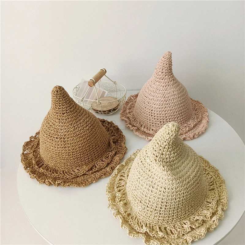 INS Style Cute Pinnacle Straw Hat For Baby Boys And Girls Wizard Hat Big Brim Summer Sunhat Kids Fisherman Hat Fashion CapXJ240730