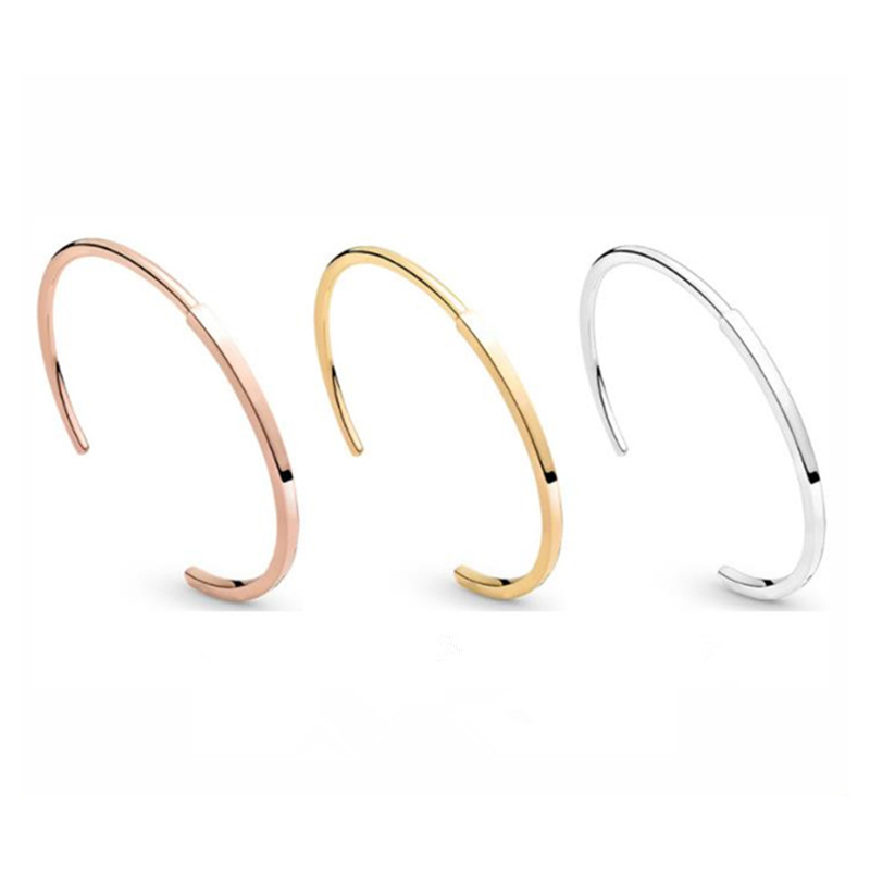 Open Cuff Bracelets Women Authentic fits pan s925 Sterling Silver 18k Gold Filled Charms Bangles Birthday Christmas Gifts Jewelry BR063