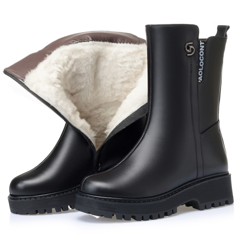 AIYUQI Women Winter Boots Natural Wool 2024 Genuine Leather Women Snow Boots Non Slip Round Toe Large Size Women Boots