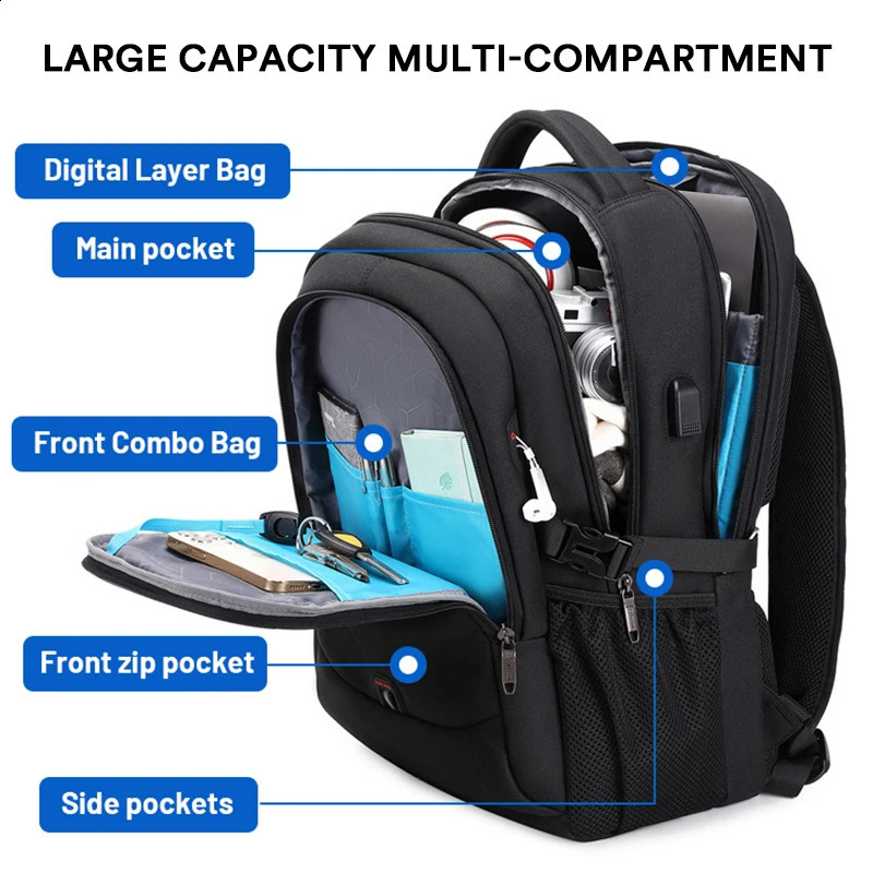 Mens 173inch laptop backpack large capacity travel Mochila Multifuncion business Oxford durable 240730ZYl