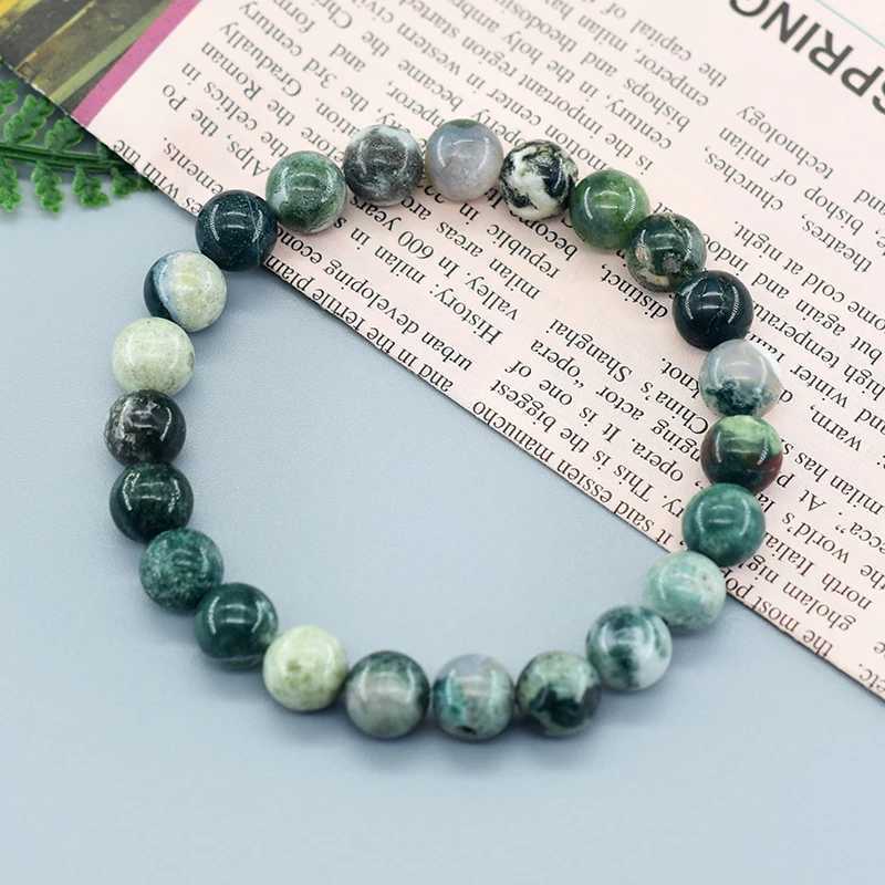 Real Natural Tree Pattern Agate Bead Bracelet for Men Natural Celestite Moss Agate Jade Energy Therapy JewelryW240730