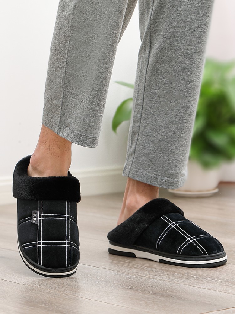 Oversized Warm Cotton Slippers Men's Winter Indoor Slides | Large Sizes 48-51