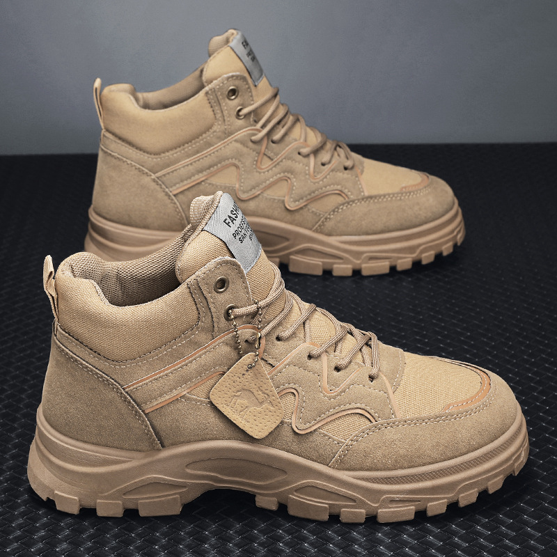 Men Boots Fashion High-top Trendy Versatile Casual Style Anti-slip Thick Sole Increase Height Triple Khaki Beige Free shipping