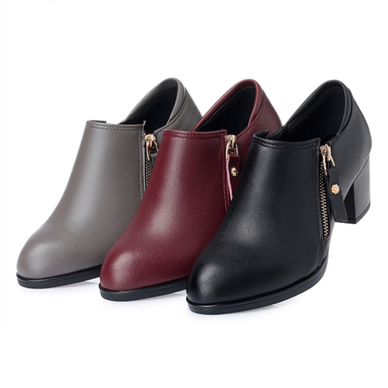 Genuine leather woman shoes 2024 autumn new deep mouth singles shoes cowhide thick with large size of dress shoes