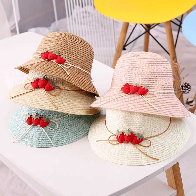 Summer Children Str Hat Bag Set Princess Girl Sun Hats Sweet Cherry Kids Shoulder Bags Travel Sunscreen Fisherman Cap VisorsXJ240730